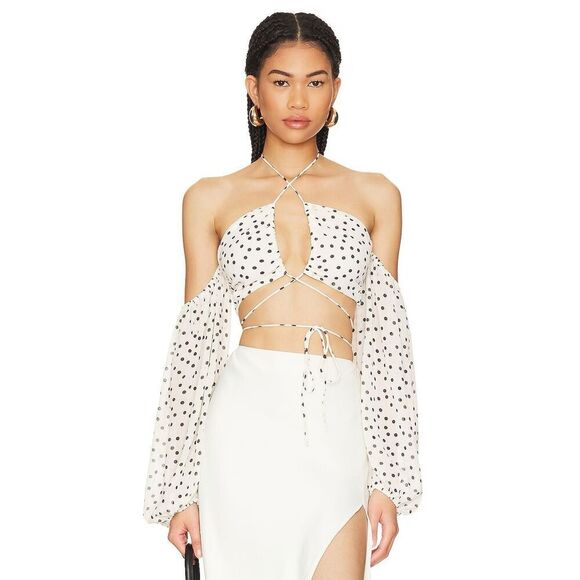 MAJORELLE Tops - Majorelle Mattie Crop Top in Black & Cream Dot